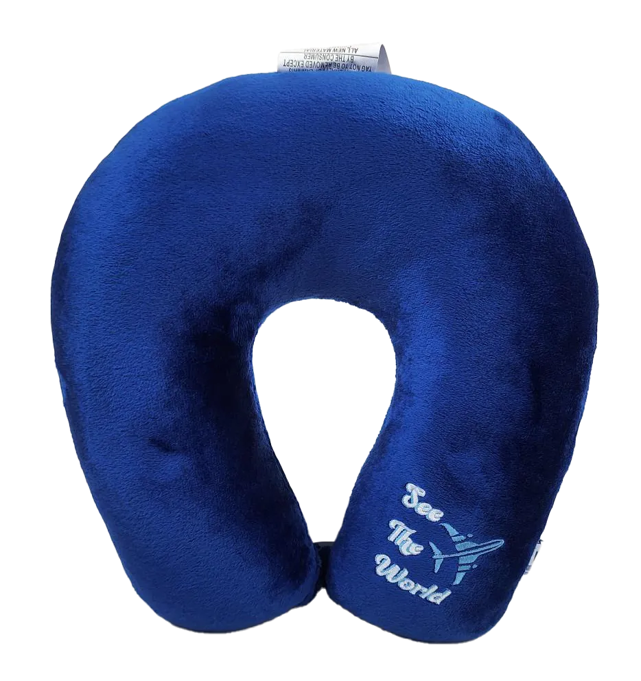 Fiber Filled Travel Neck Pillow - Adult - Novelty Embroidery - 12" x 12" - 21 Colors Available