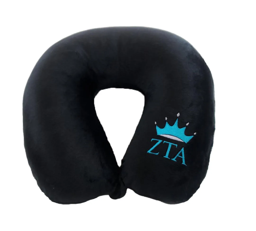 Fiber Filled Travel Neck Pillow - Adult - Sorority Embroidery - 12" x 12" - 15 Colors Available