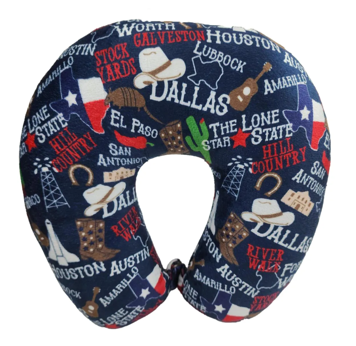 Fiber Filled Travel Neck Pillow - Adult - State Prints - 12" x 12" - 5 Colors Available