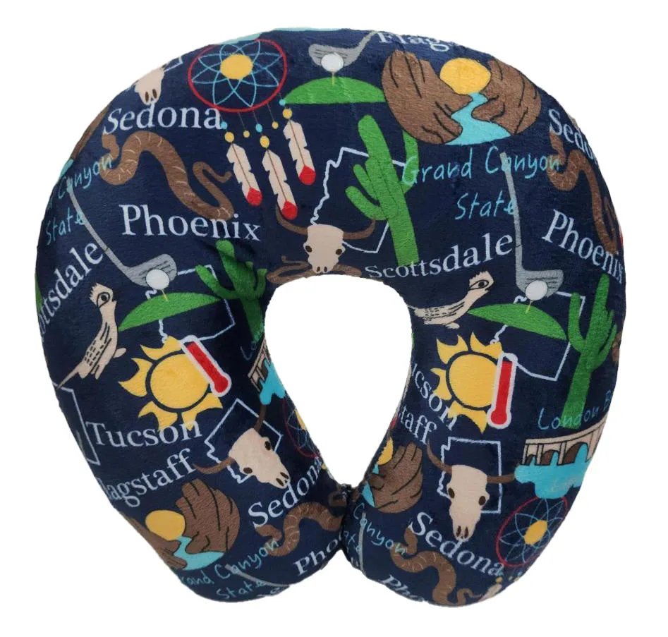 Fiber Filled Travel Neck Pillow - Adult - State Prints - 12" x 12" - 5 Colors Available