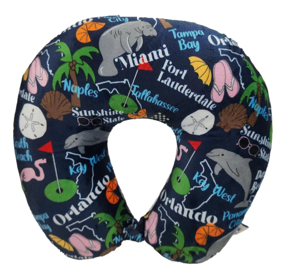 Fiber Filled Travel Neck Pillow - Adult - State Prints - 12" x 12" - 5 Colors Available