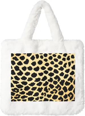 Fierce Leopard Printed Plush Handbag, White Soft Faux Rabbit Fur Shoulder Bag for Women, Suitable for Autumn and Winter