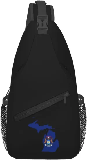 Flag Map of Michigan Crossbody Bags For Women Men Chest Backpack Gym Shoulder Bag Travel Outdoor Sports Casual Crossbody Bags