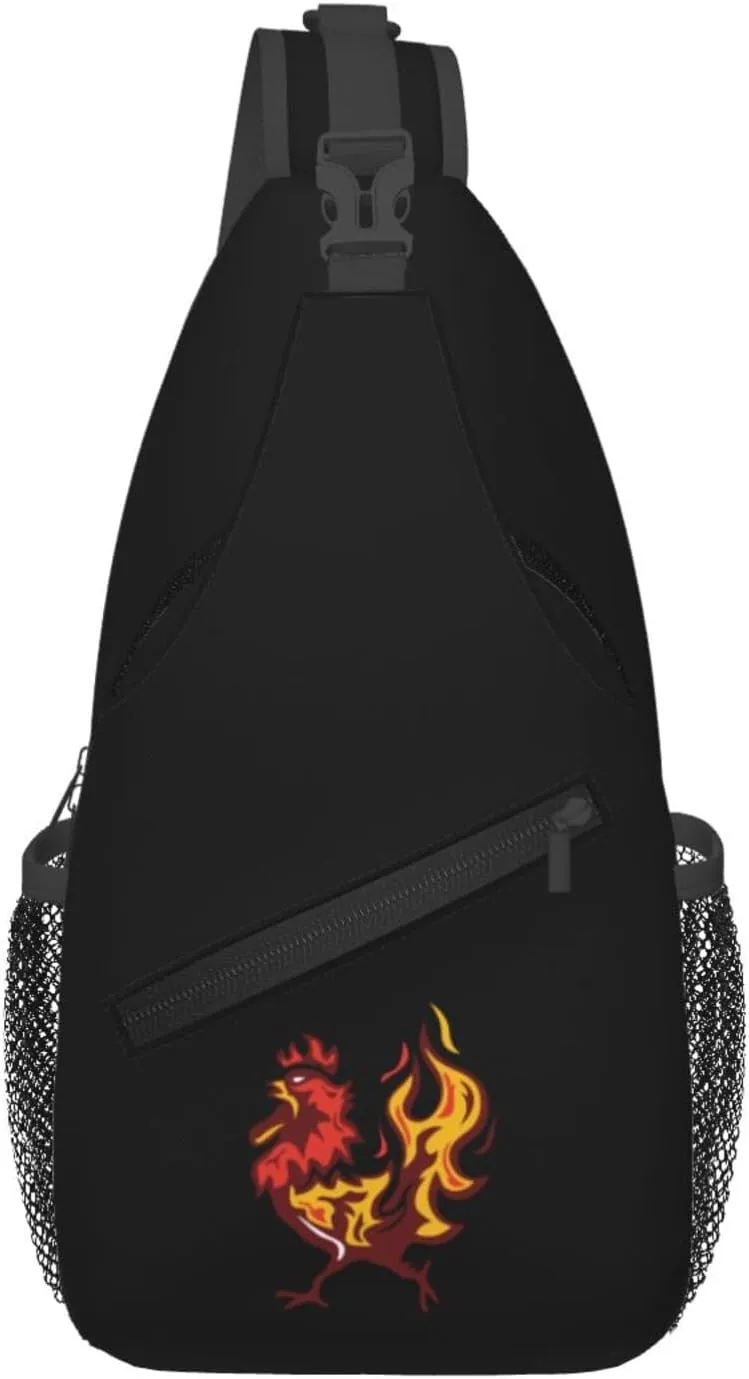 Flaming Rooster Crossbody Bags For Women Men Chest Backpack Gym Shoulder Bag Travel Outdoor Sports Casual Crossbody Bags