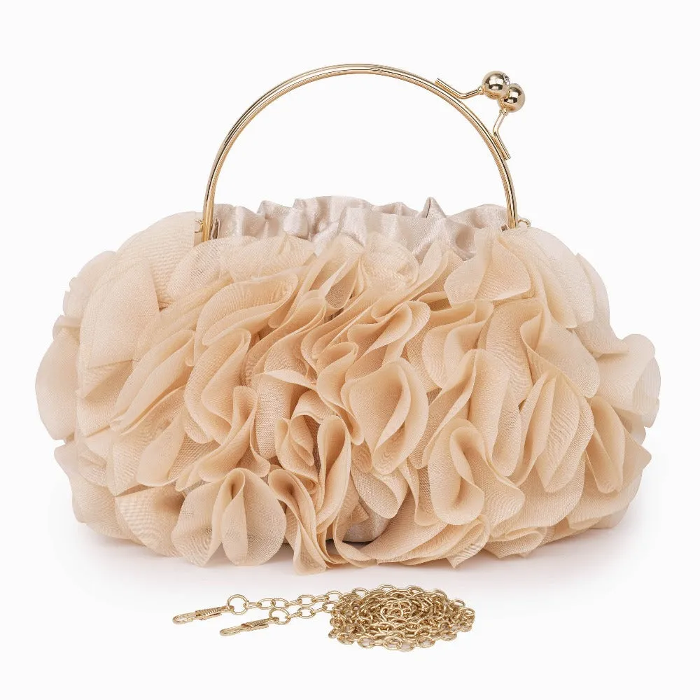 Flower clutch handbag - elegant floral evening bag with top handle