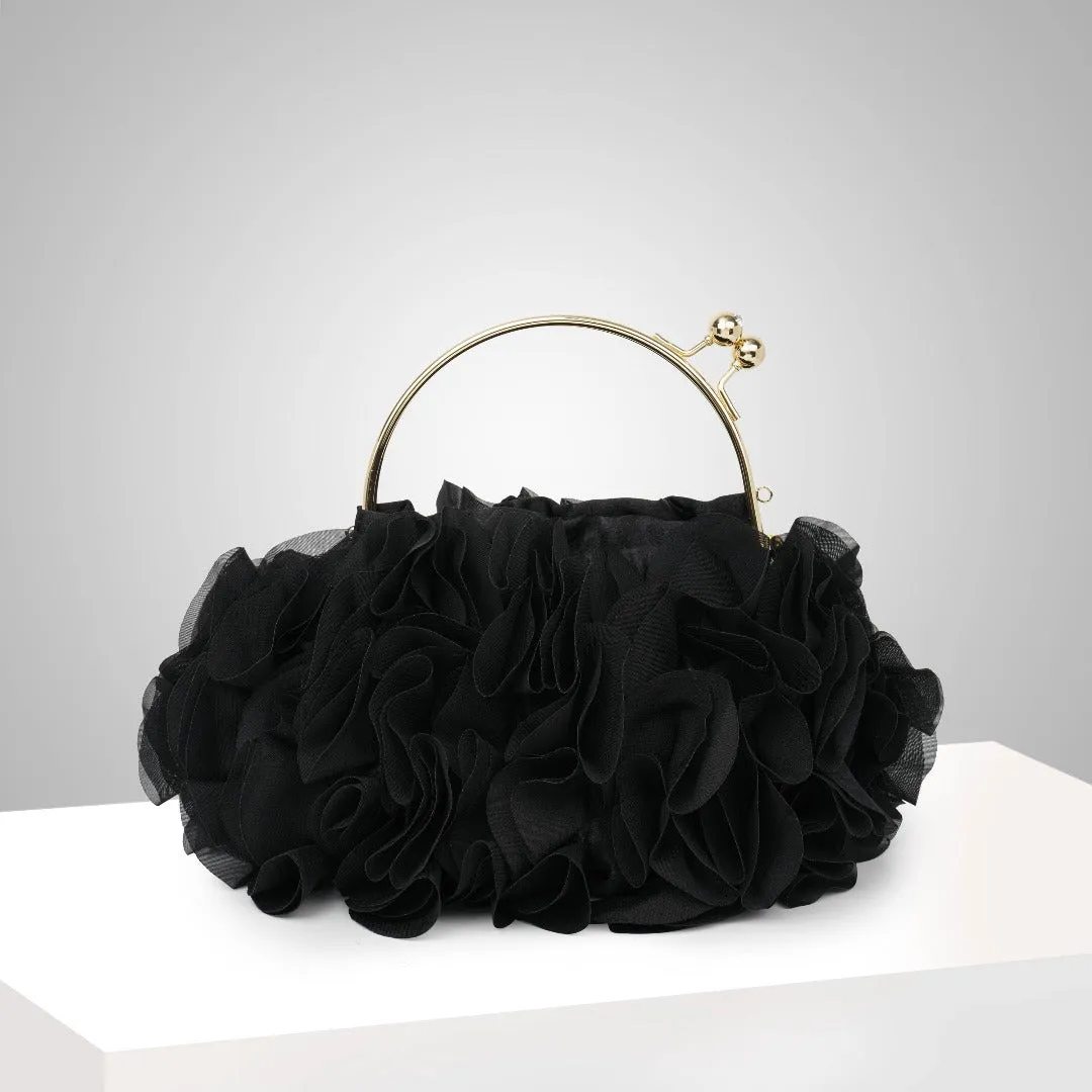 Flower clutch handbag - elegant floral evening bag with top handle