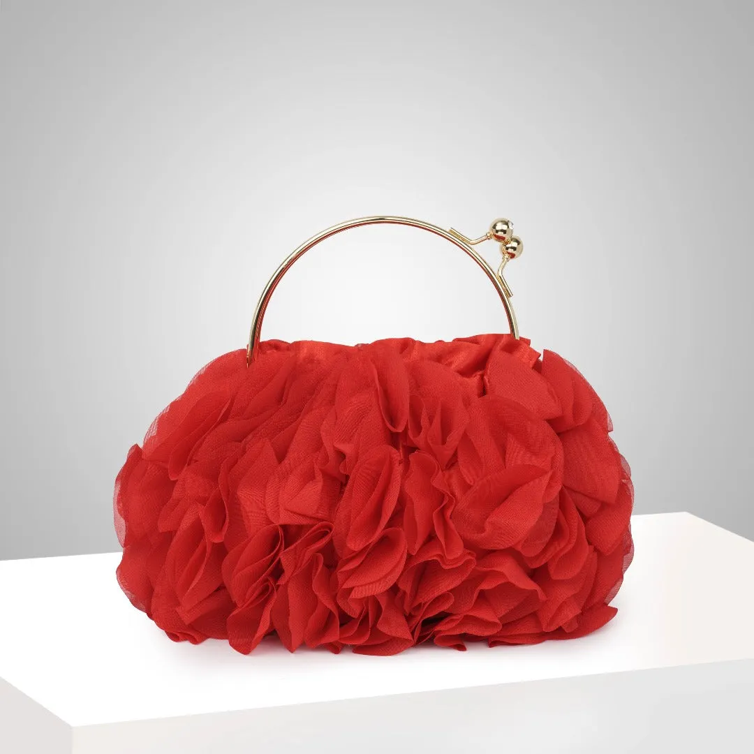 Flower clutch handbag - elegant floral evening bag with top handle
