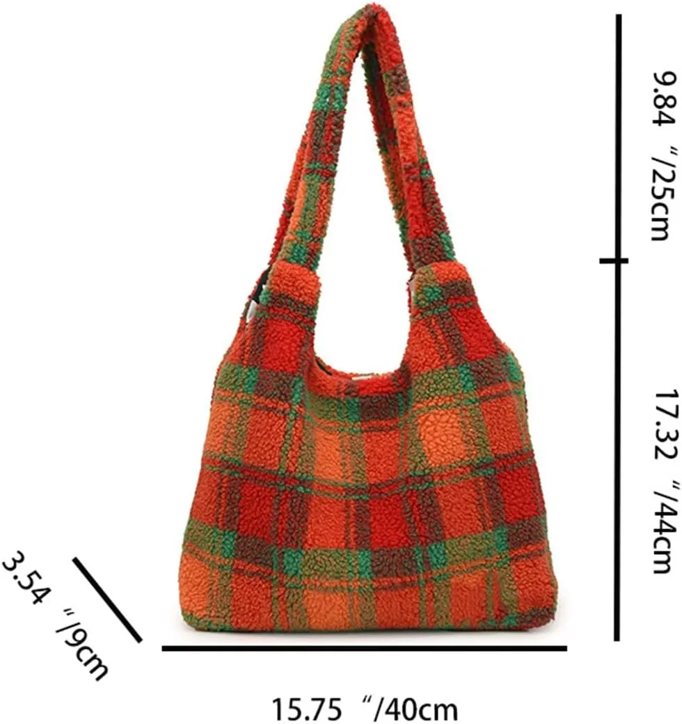 Fluffy Furry Tote Bag Large Fuzzy Bag, Lattice Plush Underarm Bag, Furry Shoulder Bag, Womens Purses and Handbags