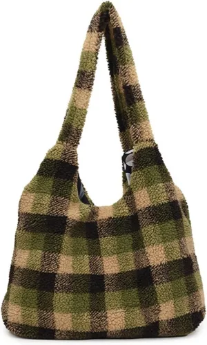Fluffy Furry Tote Bag Large Fuzzy Bag, Lattice Plush Underarm Bag, Furry Shoulder Bag, Womens Purses and Handbags