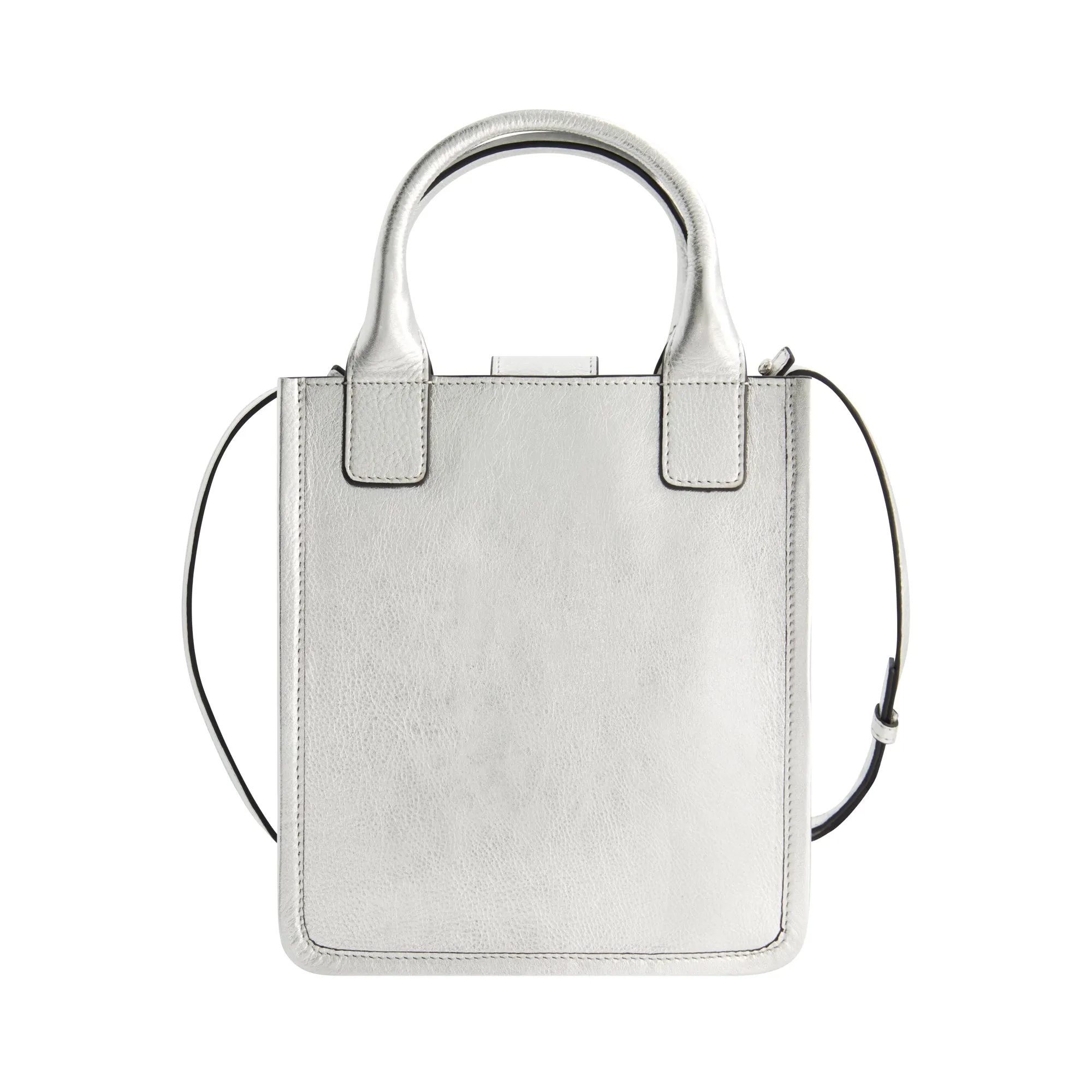 Fred Segal SMALL SMOOTH LEATHER VERTICAL TOTE, silver