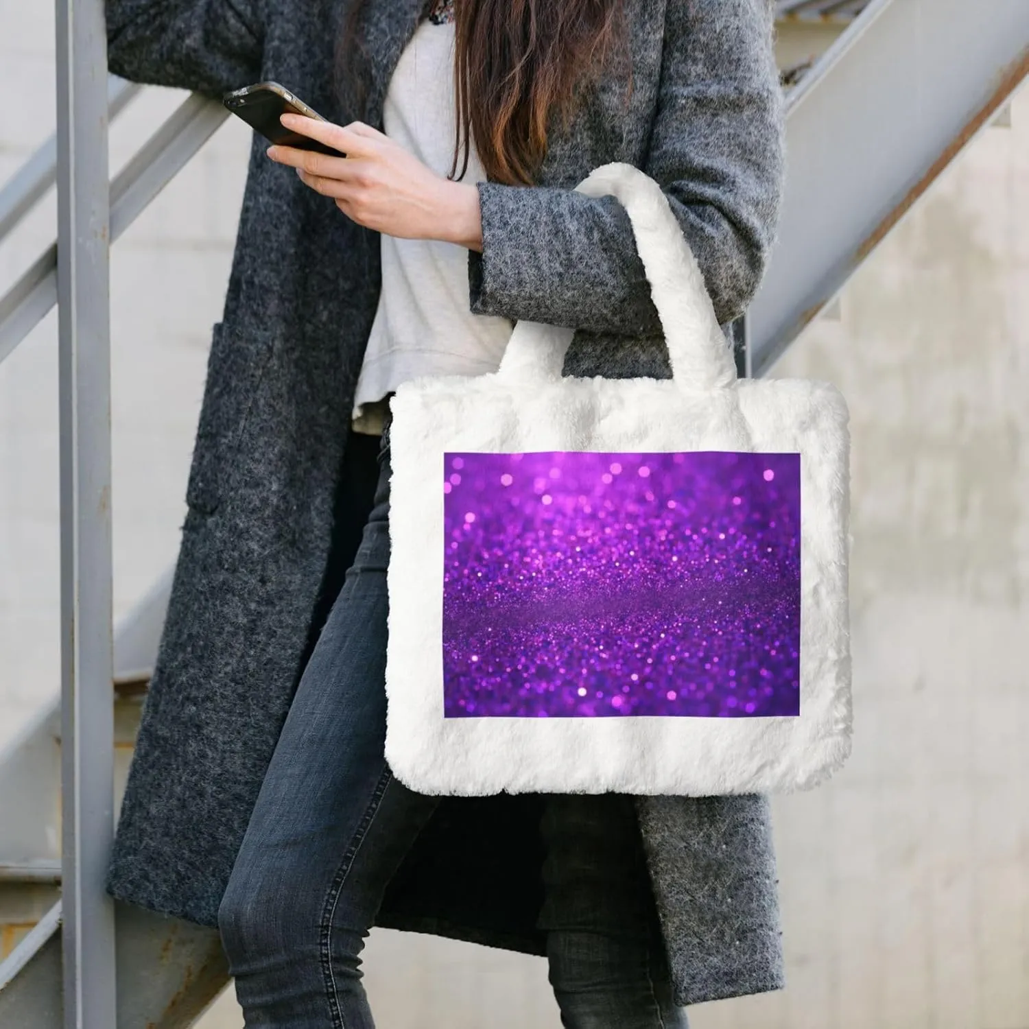 Furry Purse, Fluffy Tote Bag for Women Winter Faux Fur Bag Fuzzy Purse and Handbags