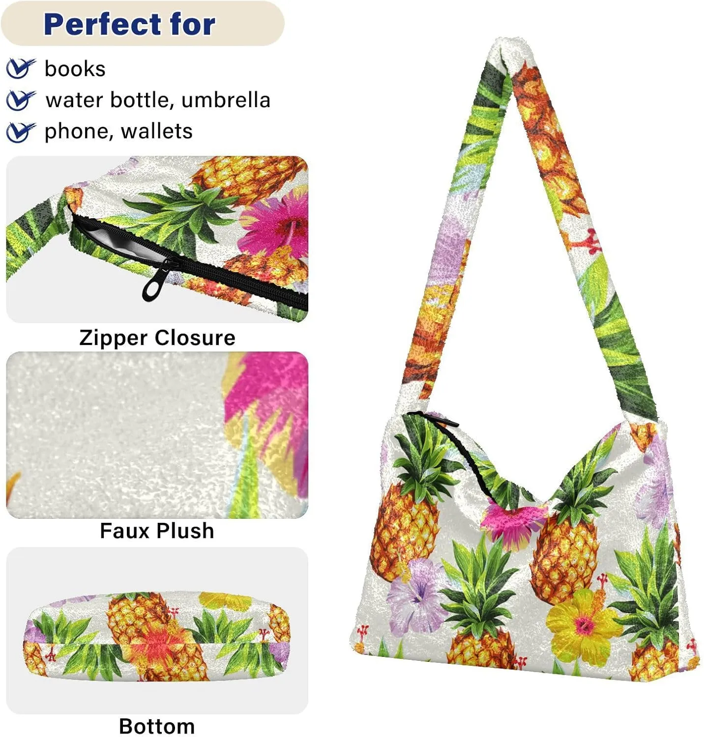 GAIGEO Hawaiian Pineapple Flowers Womens Shoulder Bag, Medium Size Handbags, Womens Outdoor Bag