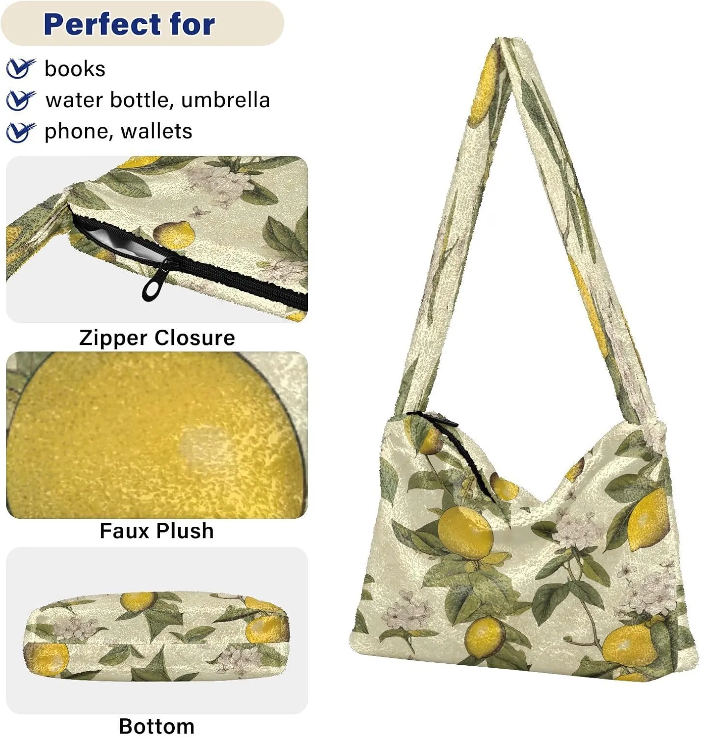 GAIGEO Old Fashioned Lemons Womans Shoulder Bag, Shoulder Bag for Women with Zipper, Womens Outdoor Bag