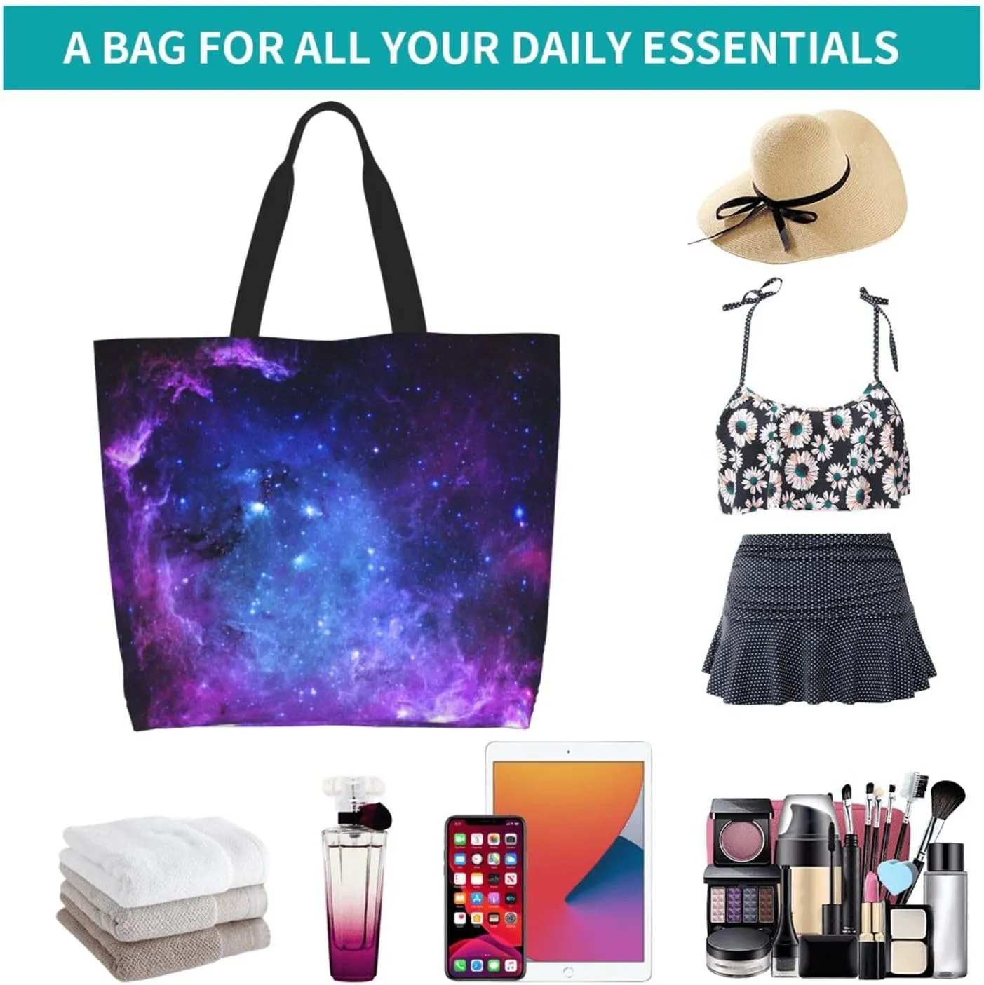 Galaxy Canvas Tote Bag Universe Shoulder Bag Handbag Star Casual Funny Grocery Bags Womens Bag for Outdoor