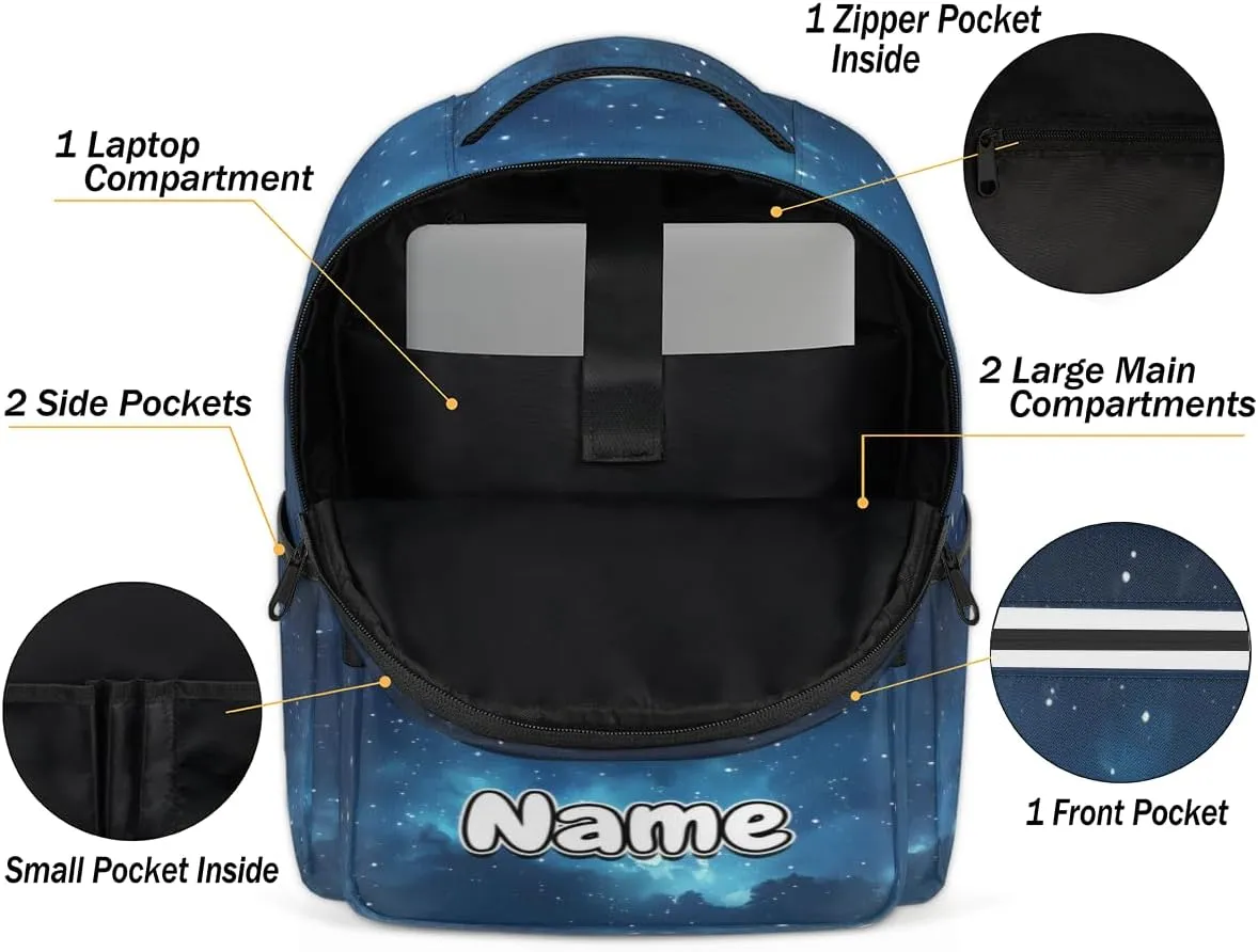 Galaxy Star Outer Space Personalized Laptop Backpack with Name Custom Shoulder Bags for Women Men Waterproof Travel Casual Daypack Laptop Bag Gifts 16.1in