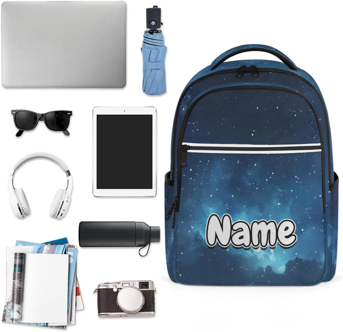 Galaxy Star Outer Space Personalized Laptop Backpack with Name Custom Shoulder Bags for Women Men Waterproof Travel Casual Daypack Laptop Bag Gifts 16.1in