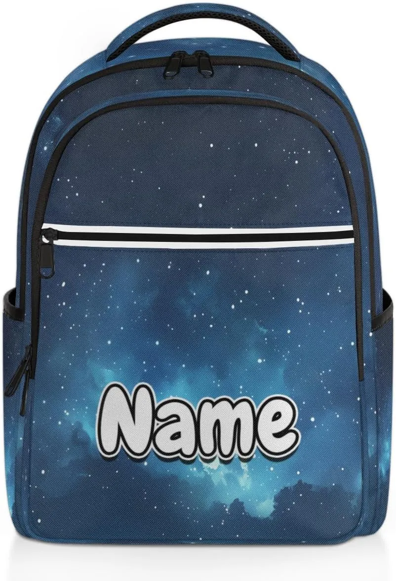 Galaxy Star Outer Space Personalized Laptop Backpack with Name Custom Shoulder Bags for Women Men Waterproof Travel Casual Daypack Laptop Bag Gifts 16.1in