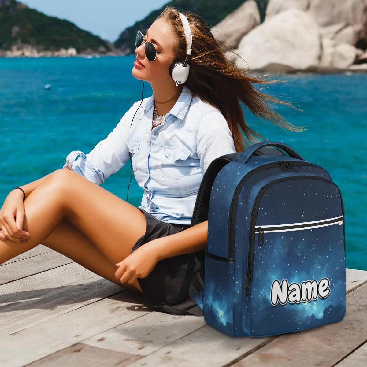 Galaxy Star Outer Space Personalized Laptop Backpack with Name Custom Shoulder Bags for Women Men Waterproof Travel Casual Daypack Laptop Bag Gifts 16.1in