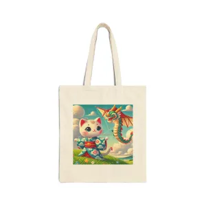Geisha Kitten and the Dragon Kite Cotton Canvas Tote Bag
