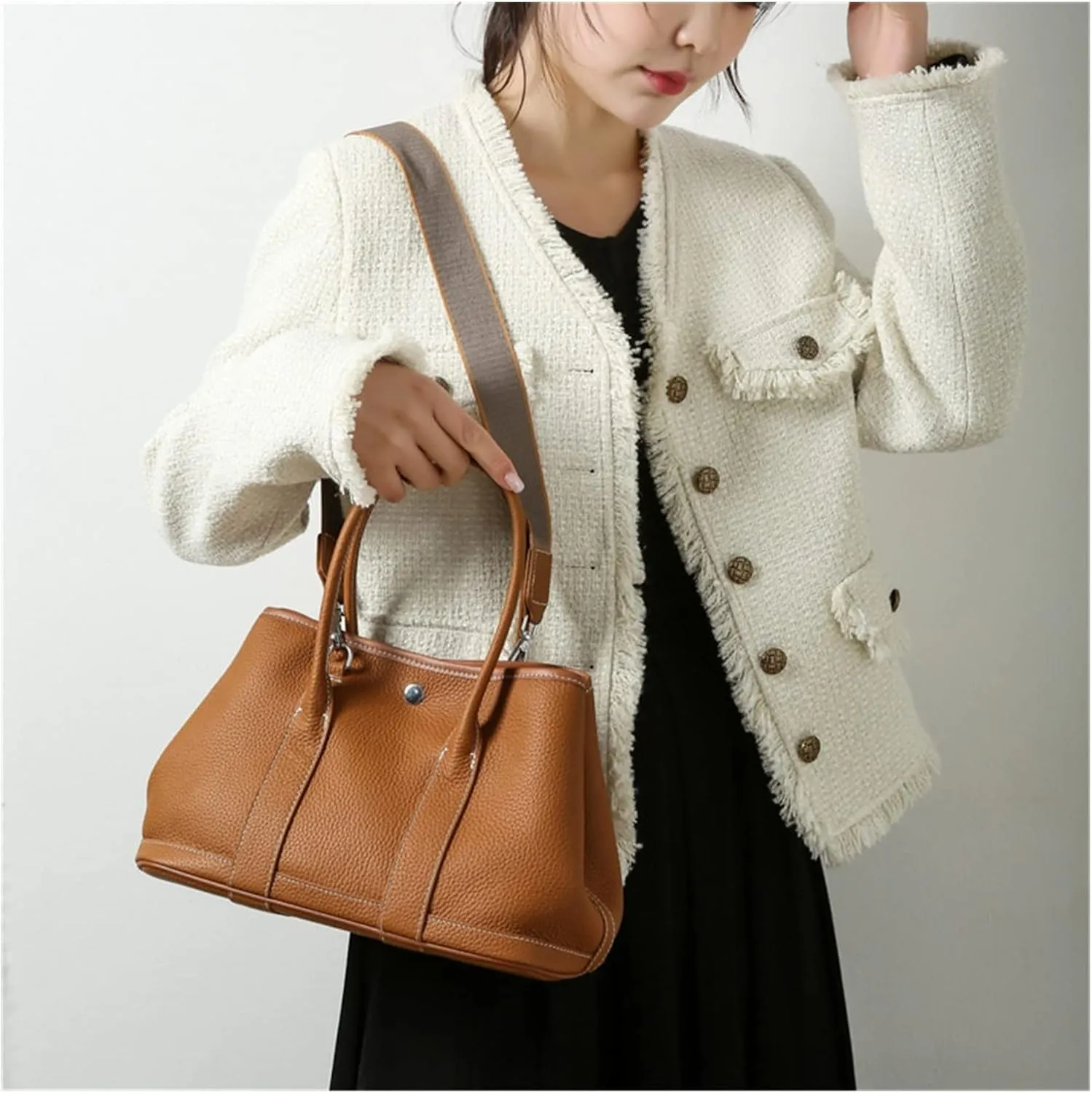 Genuine Leather Black Womens Casual Tote Bags Leather Large Capacity Shoulder Bag Purse HandBag(G)
