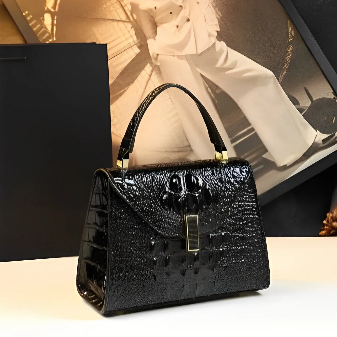 Genuine Leather Crocodile Crossbody Bag – Luxury Handbag