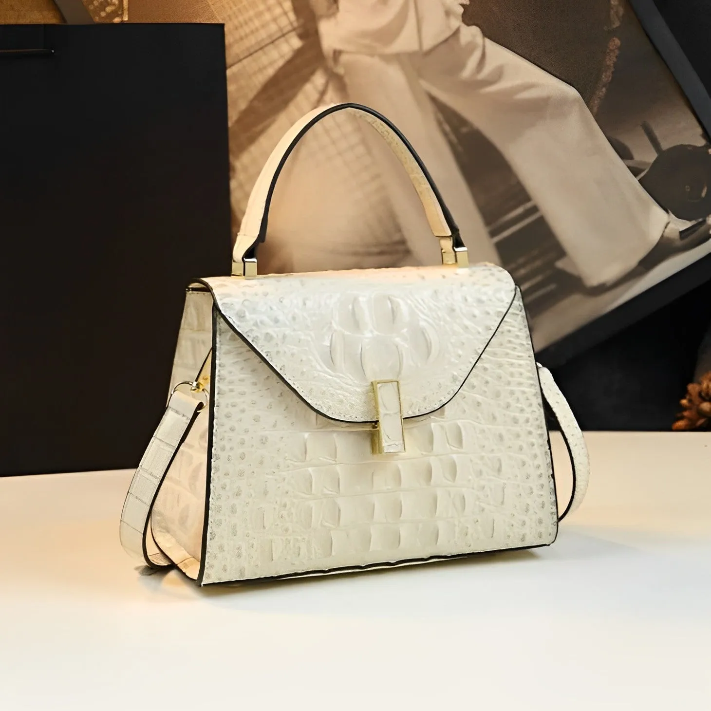 Genuine Leather Crocodile Crossbody Bag – Luxury Handbag