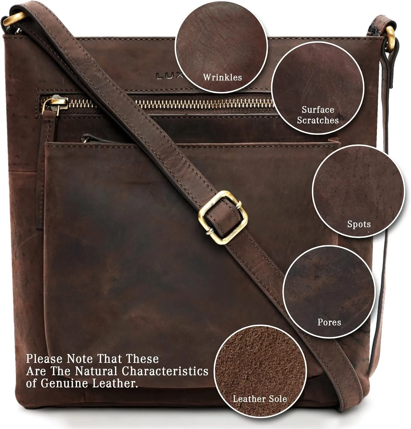 Genuine Leather Crossbody Bags for Women, Premium Handmade Leather Purses - Shoulder Handbags, Adjustable Strap