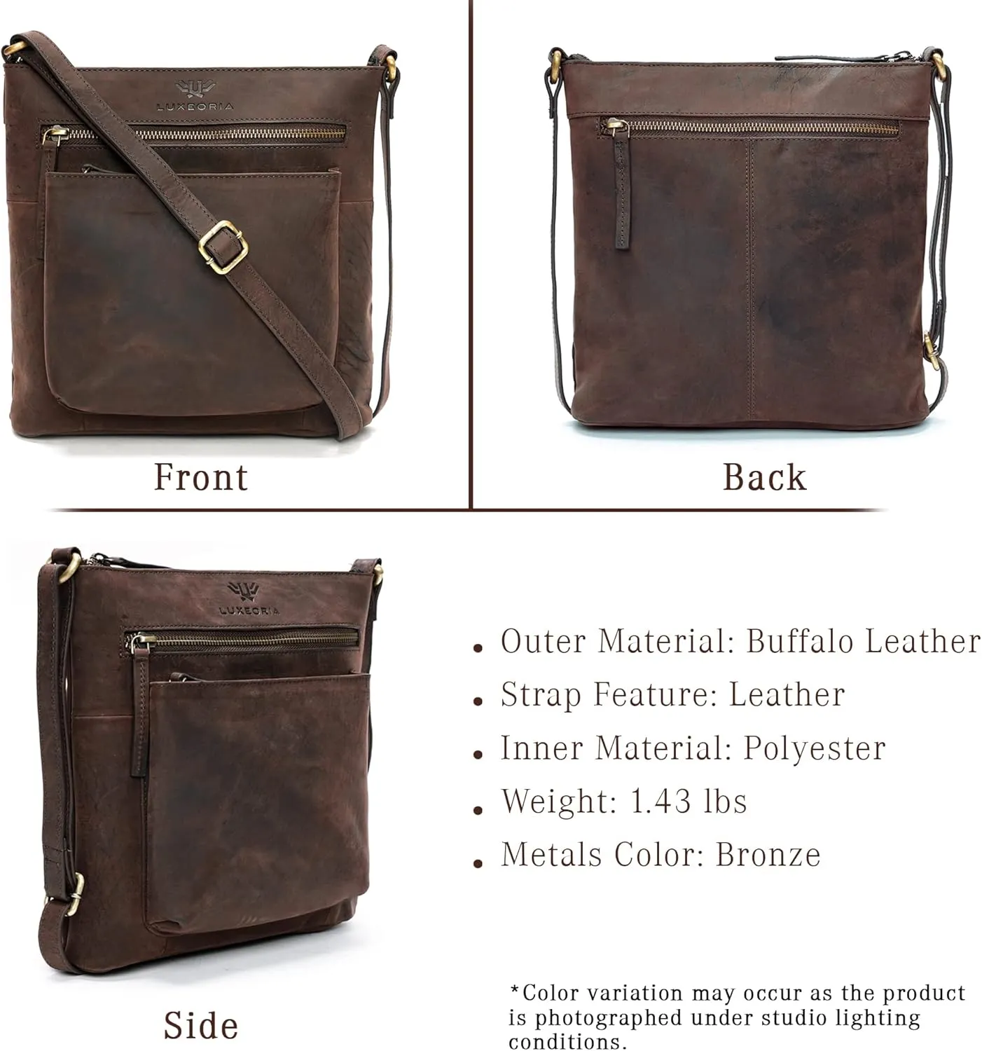 Genuine Leather Crossbody Bags for Women, Premium Handmade Leather Purses - Shoulder Handbags, Adjustable Strap