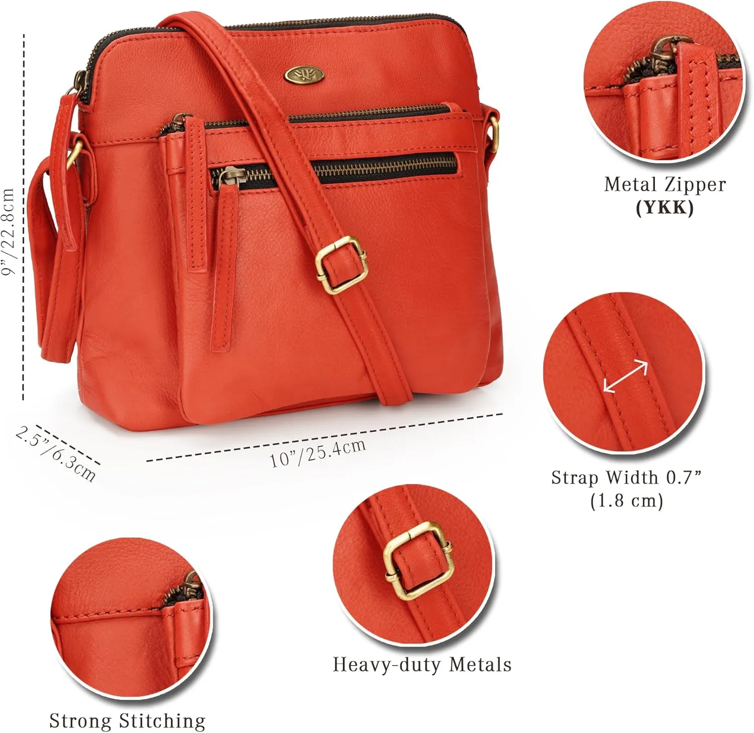 Genuine Leather Crossbody Bags for Women, Premium Handmade Leather Purses - Shoulder Handbags, Adjustable Strap