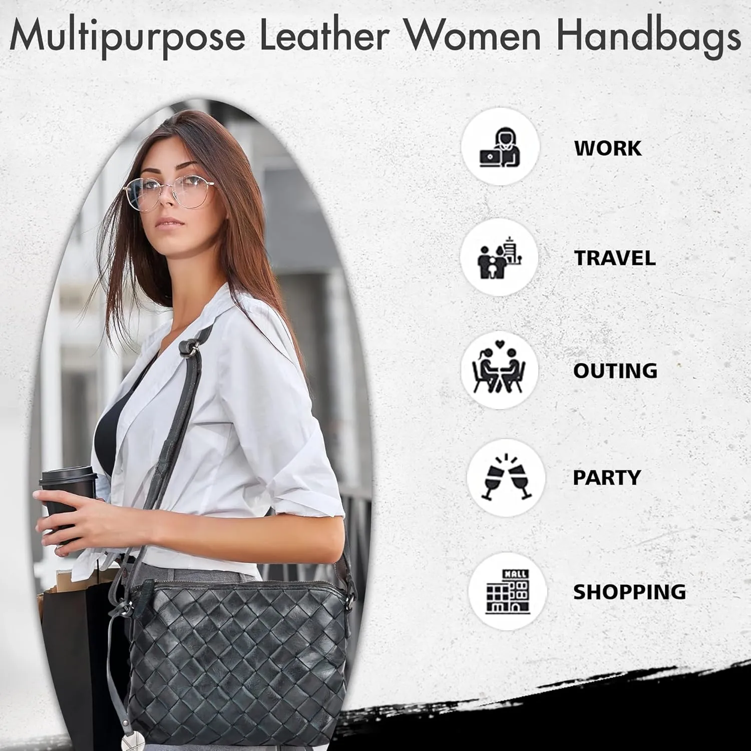 Genuine Leather Crossbody Sling Bag for Women - Trendy Casual Office Bag with Adjustable Strap