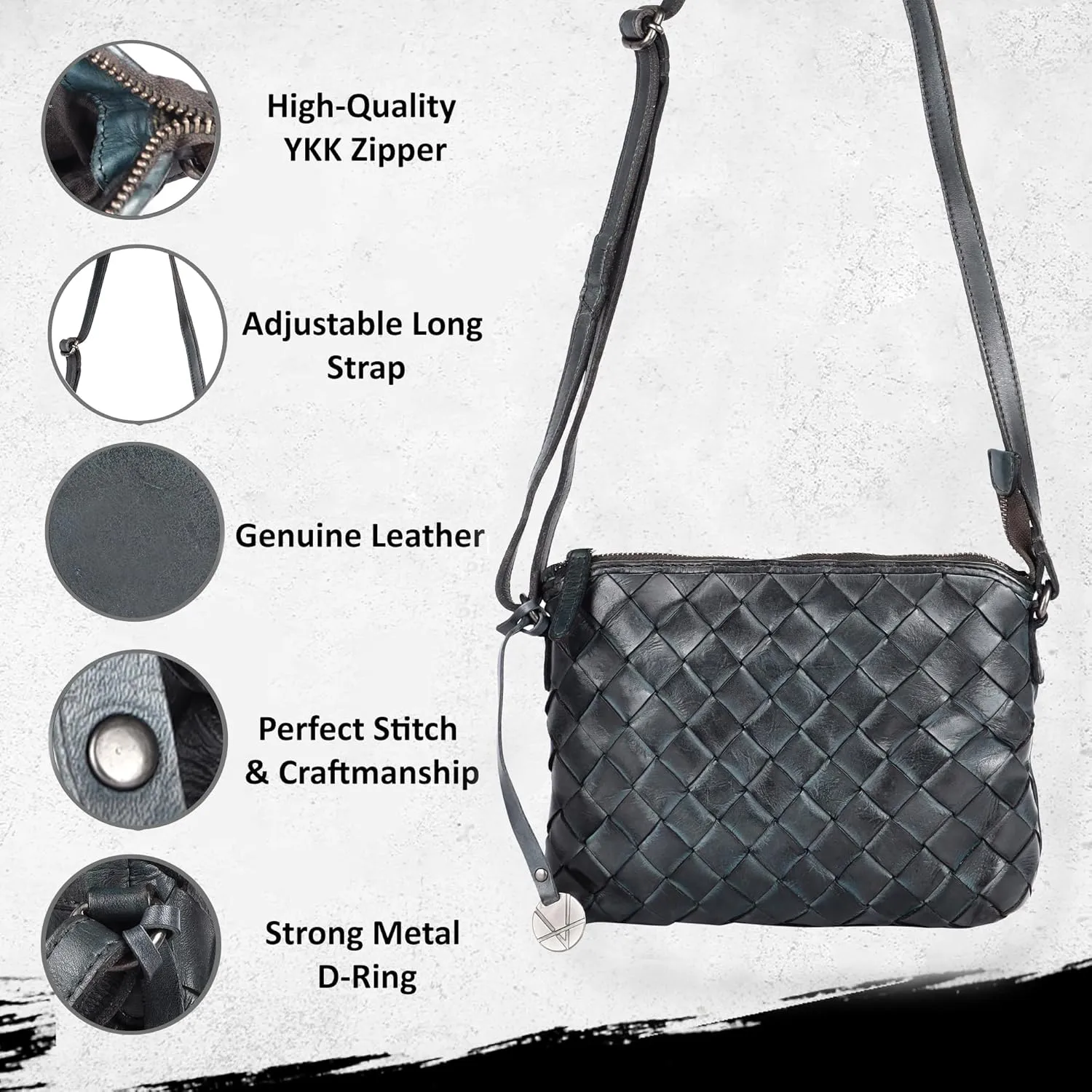 Genuine Leather Crossbody Sling Bag for Women - Trendy Casual Office Bag with Adjustable Strap