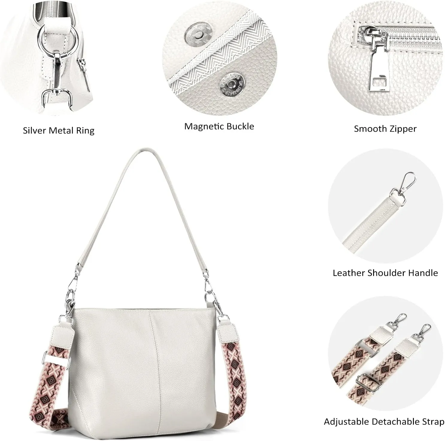 Genuine Leather Purse for Women, Women's Handbags Hobo Bag, Soft Leather Crossbody with Adjustable Wide Strap