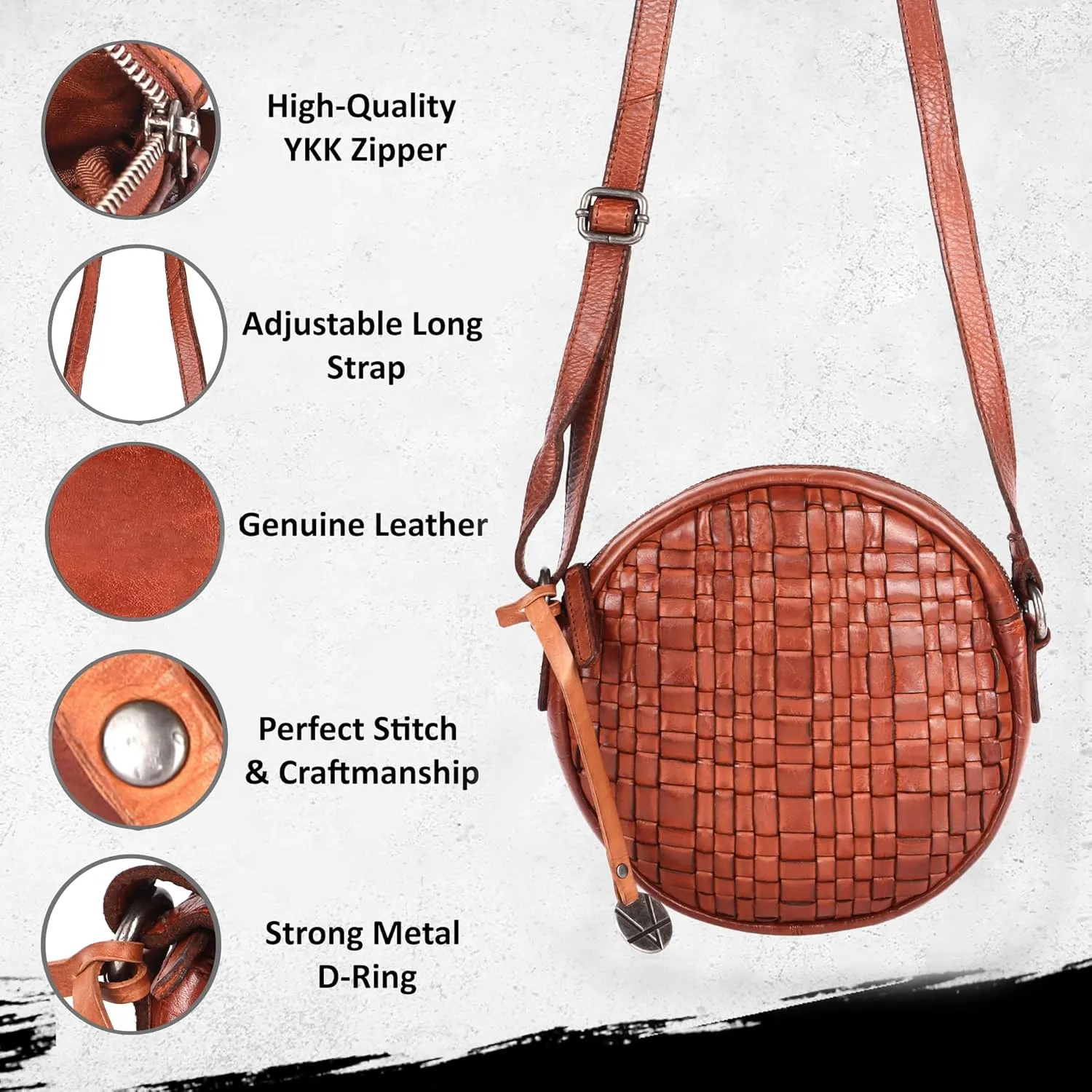 Genuine Leather Round Crossbody Bags For Women, Sling Bag For Women Crossbody Purse Trendy Casual