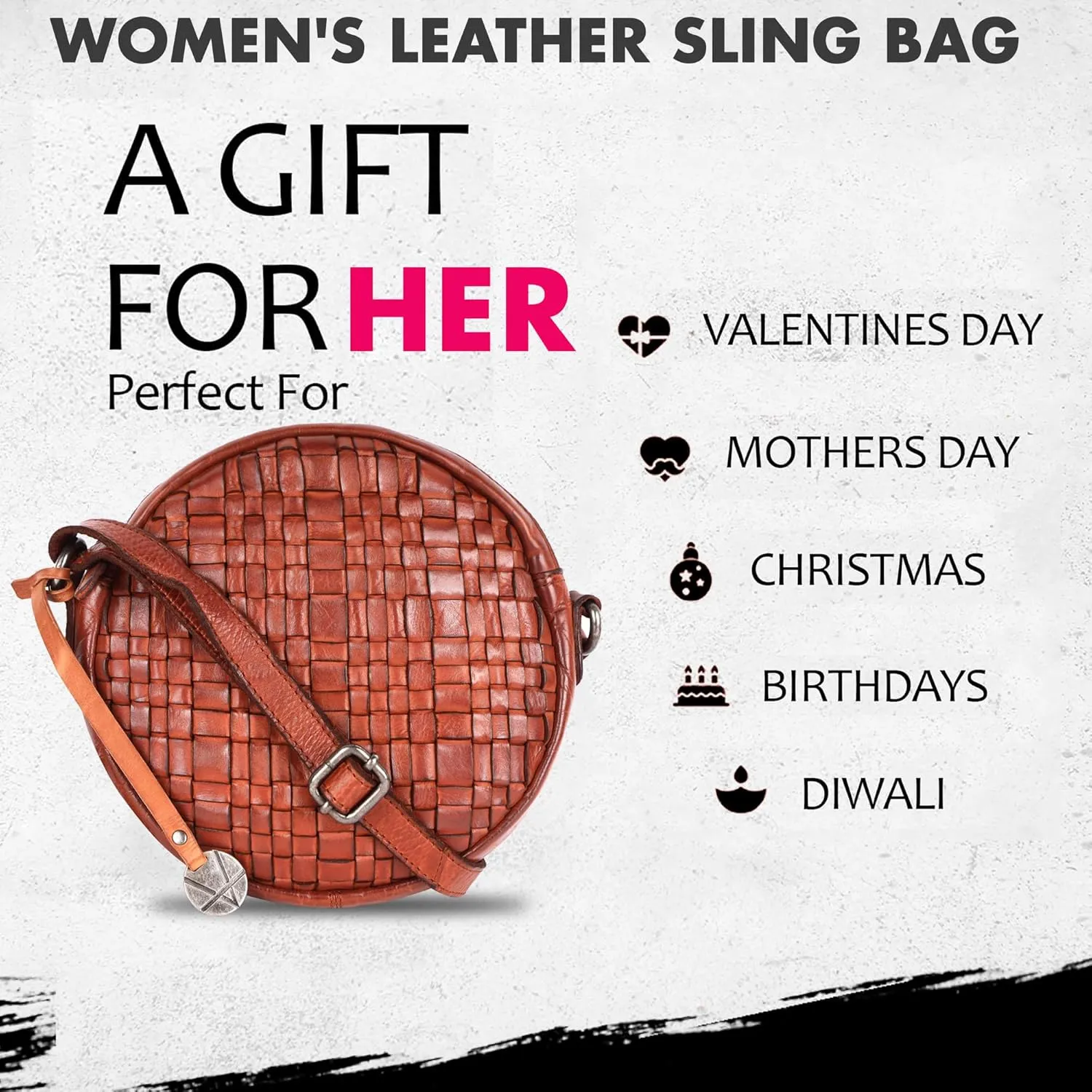 Genuine Leather Round Crossbody Bags For Women, Sling Bag For Women Crossbody Purse Trendy Casual