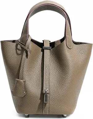 Genuine Leather Soft Bucket Bag for Women Fashion Lock Design Handbags Vegetable Basket Satchel with Top Handle Bags