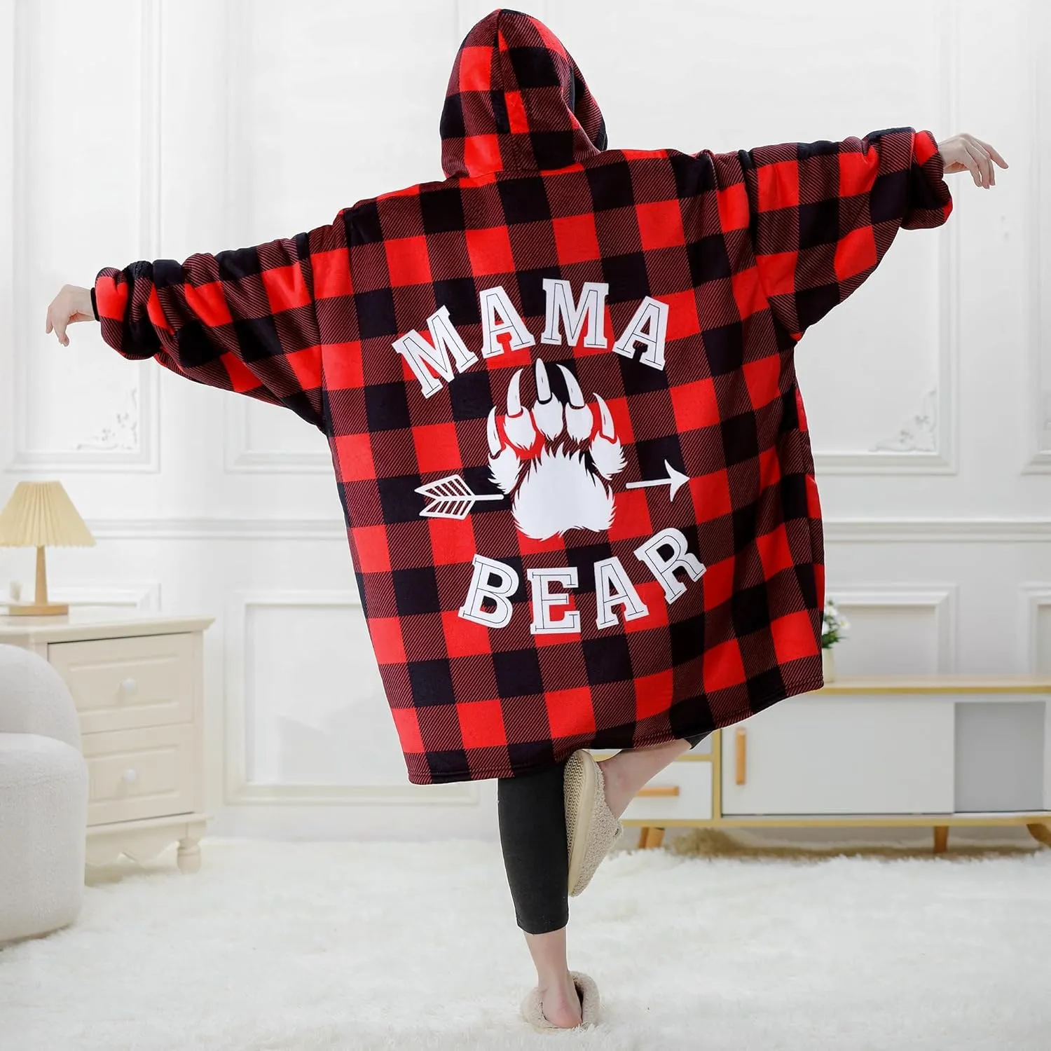 Gifts for Mom Mothers Day Birthday gift from Daughter Son, Mama Bear Wearable Blanket Hoodie for Mother in Law, Mother to Be, New Mom, Wife, Oversized Sherpa Fleece Blanket Sweatshirt