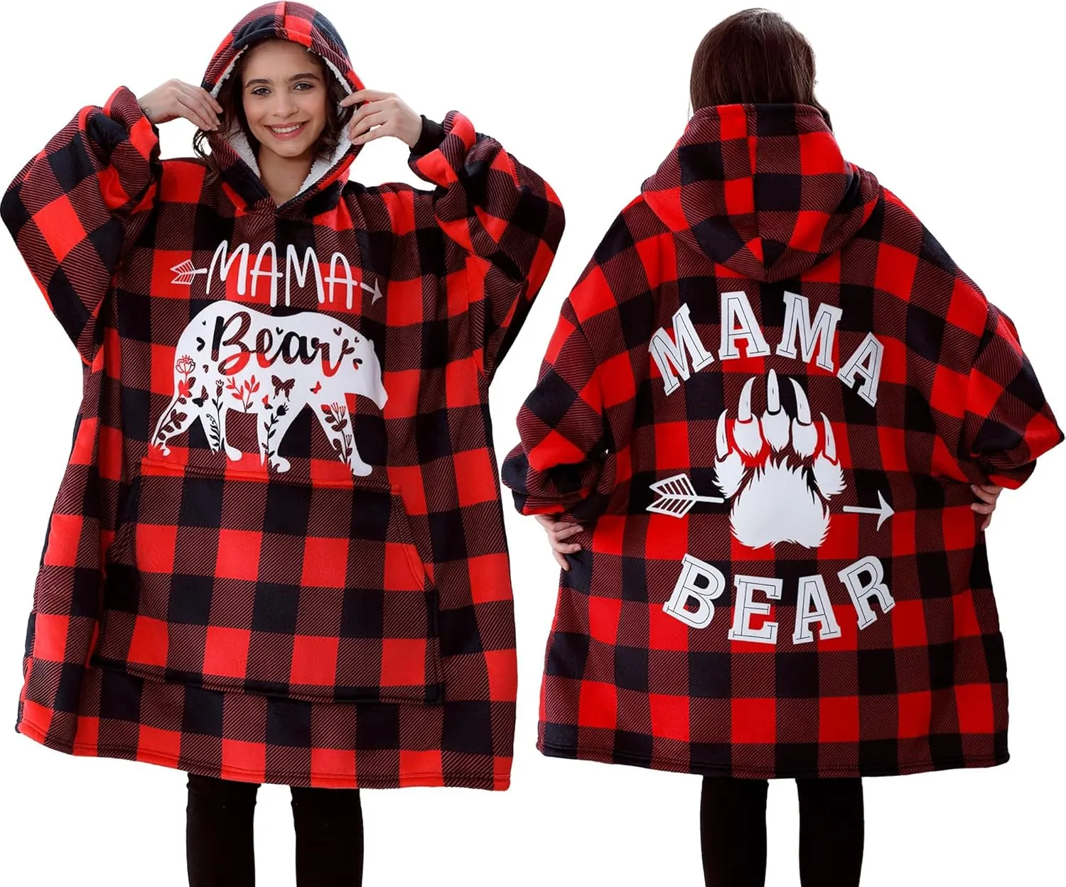 Gifts for Mom Mothers Day Birthday gift from Daughter Son, Mama Bear Wearable Blanket Hoodie for Mother in Law, Mother to Be, New Mom, Wife, Oversized Sherpa Fleece Blanket Sweatshirt