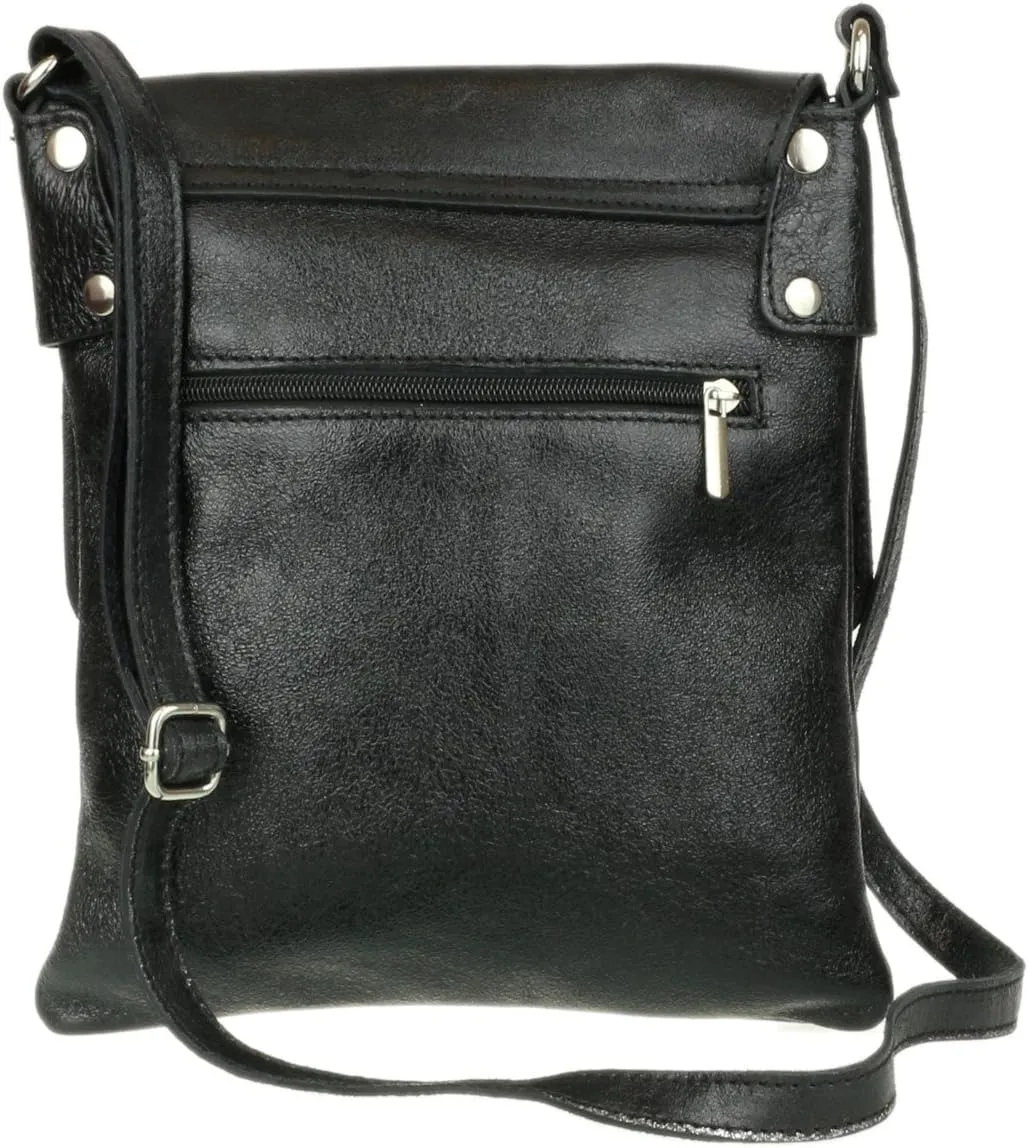 Girly HandBags Womens Italian Soft Leather Cross Body Messenger Bag Vera Plelle Shoulder Bag Flap Zipper