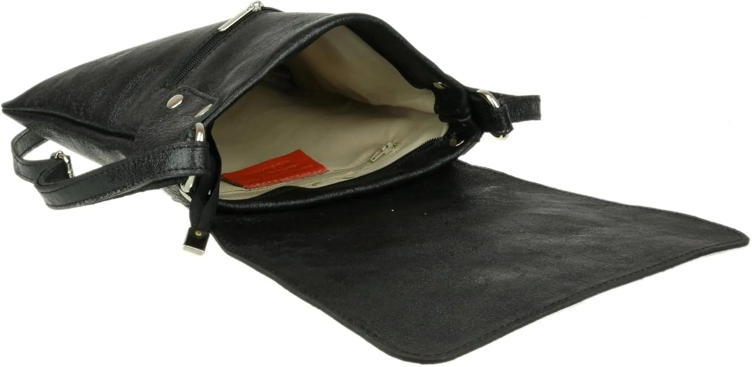 Girly HandBags Womens Italian Soft Leather Cross Body Messenger Bag Vera Plelle Shoulder Bag Flap Zipper