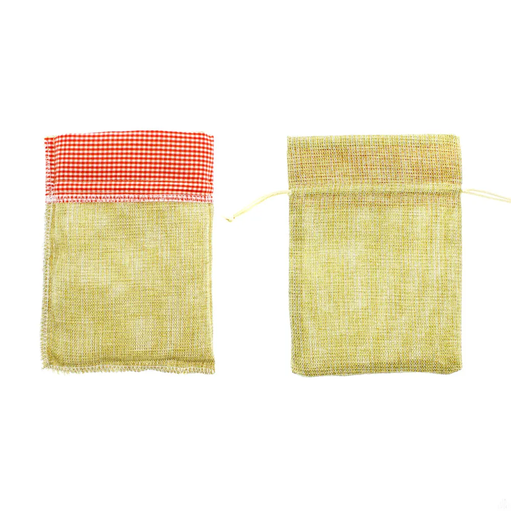 Gold Linen Bags with Gingham Checker Opening Favor Bags