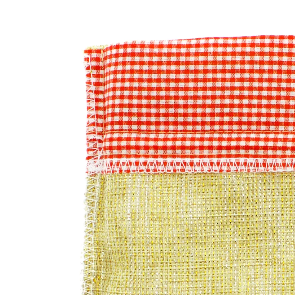Gold Linen Bags with Gingham Checker Opening Favor Bags