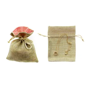 Gold Linen Bags with Gingham Checker Opening Favor Bags