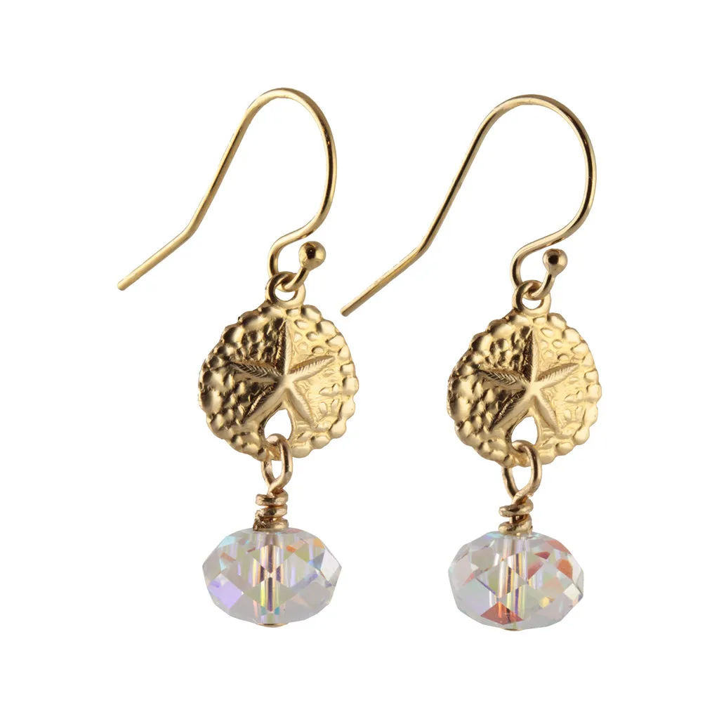 Gold Sand Dollar Crystals Earrings