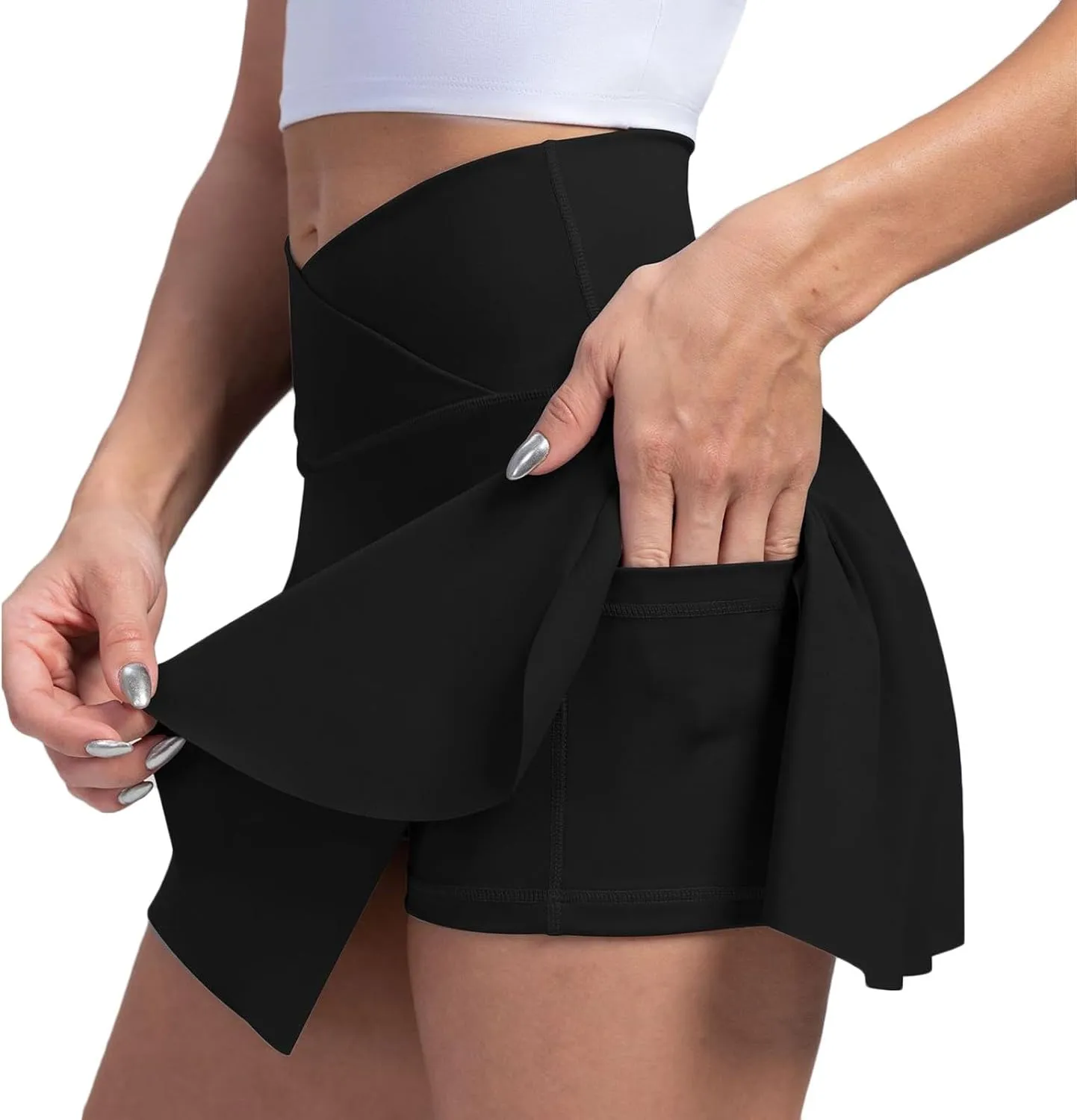 Golf Skirts for Women with Shorts Tummy Control Crossover High Waisted Skirts Casual Wrap Flowy Cute Mini Skirt Y2k