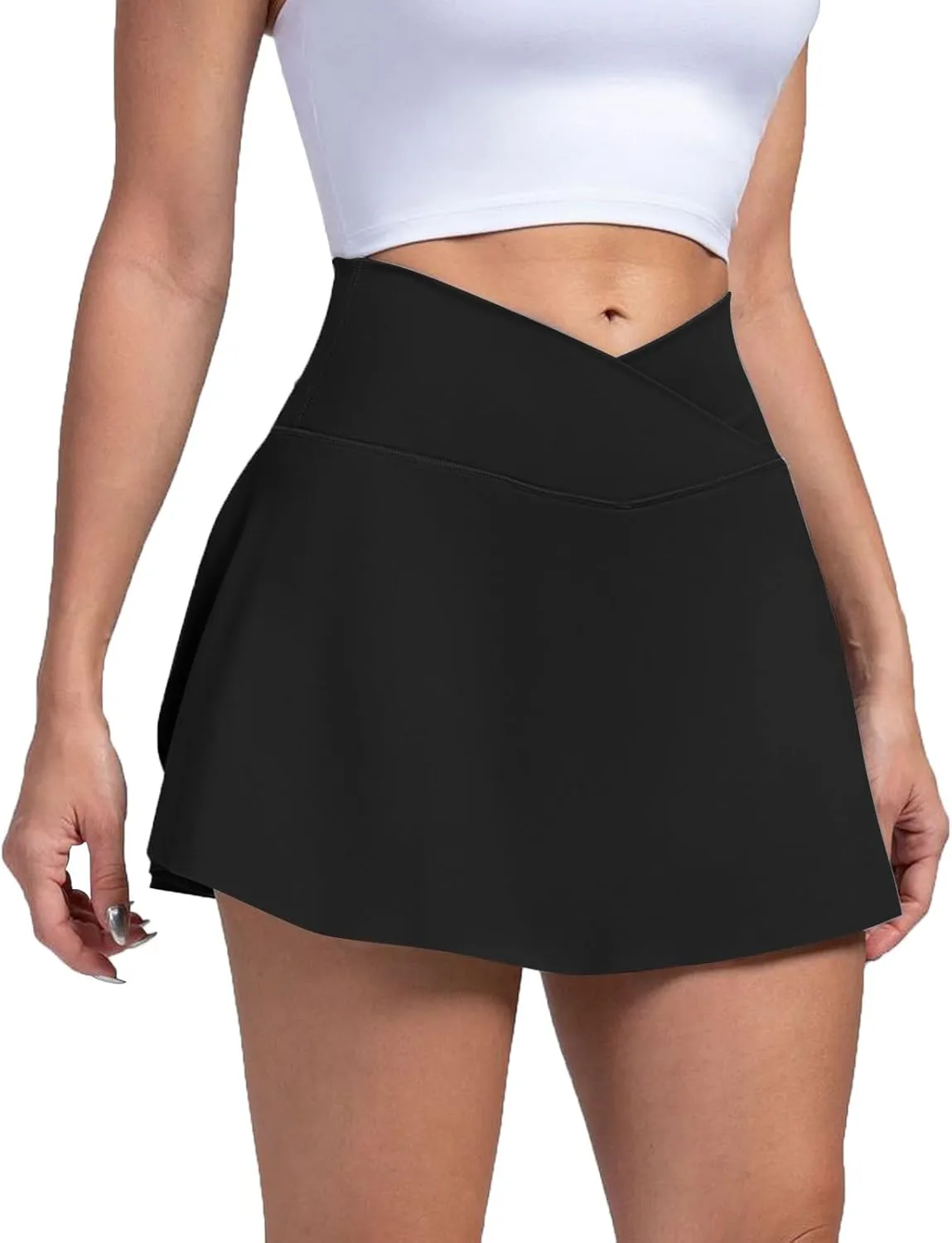 Golf Skirts for Women with Shorts Tummy Control Crossover High Waisted Skirts Casual Wrap Flowy Cute Mini Skirt Y2k