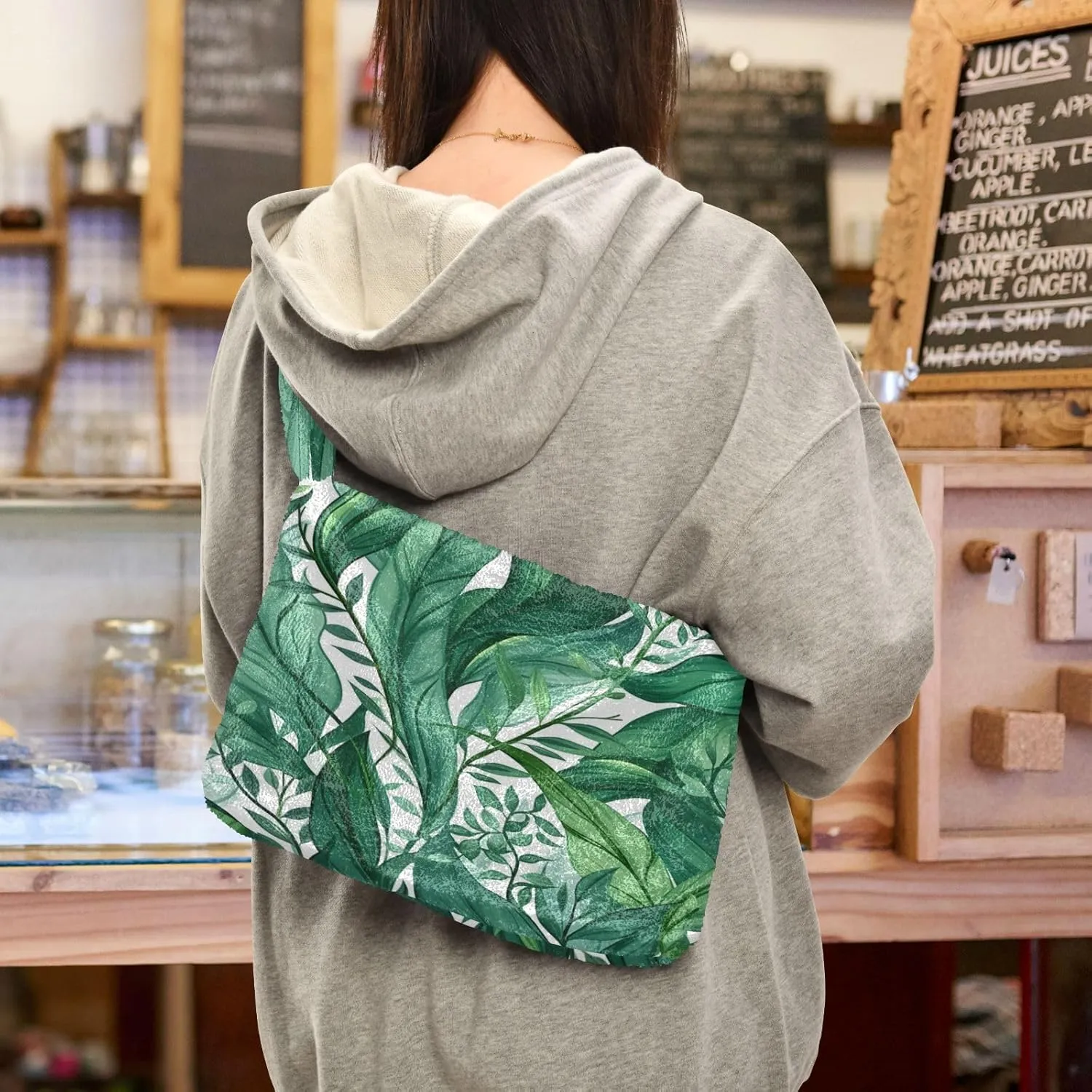 Green Leaves Modern Ladies Shoulder Handbags, Shoulder Tote Bag for Women, Autumn Handbags