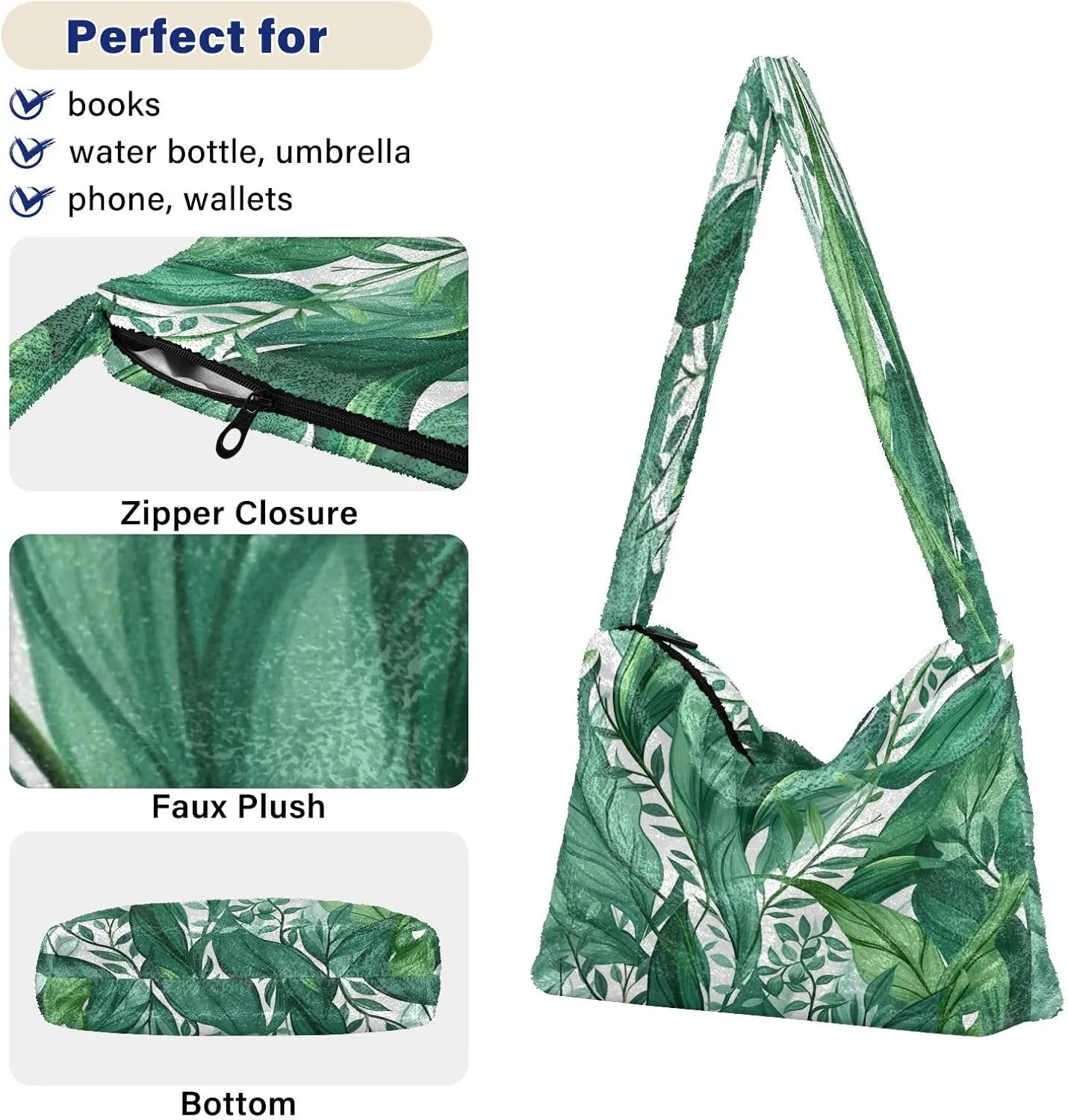 Green Leaves Modern Ladies Shoulder Handbags, Shoulder Tote Bag for Women, Autumn Handbags