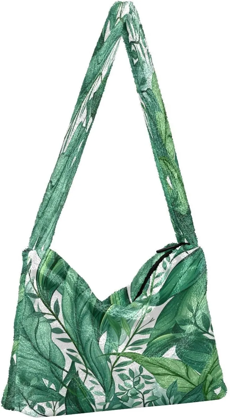 Green Leaves Modern Ladies Shoulder Handbags, Shoulder Tote Bag for Women, Autumn Handbags