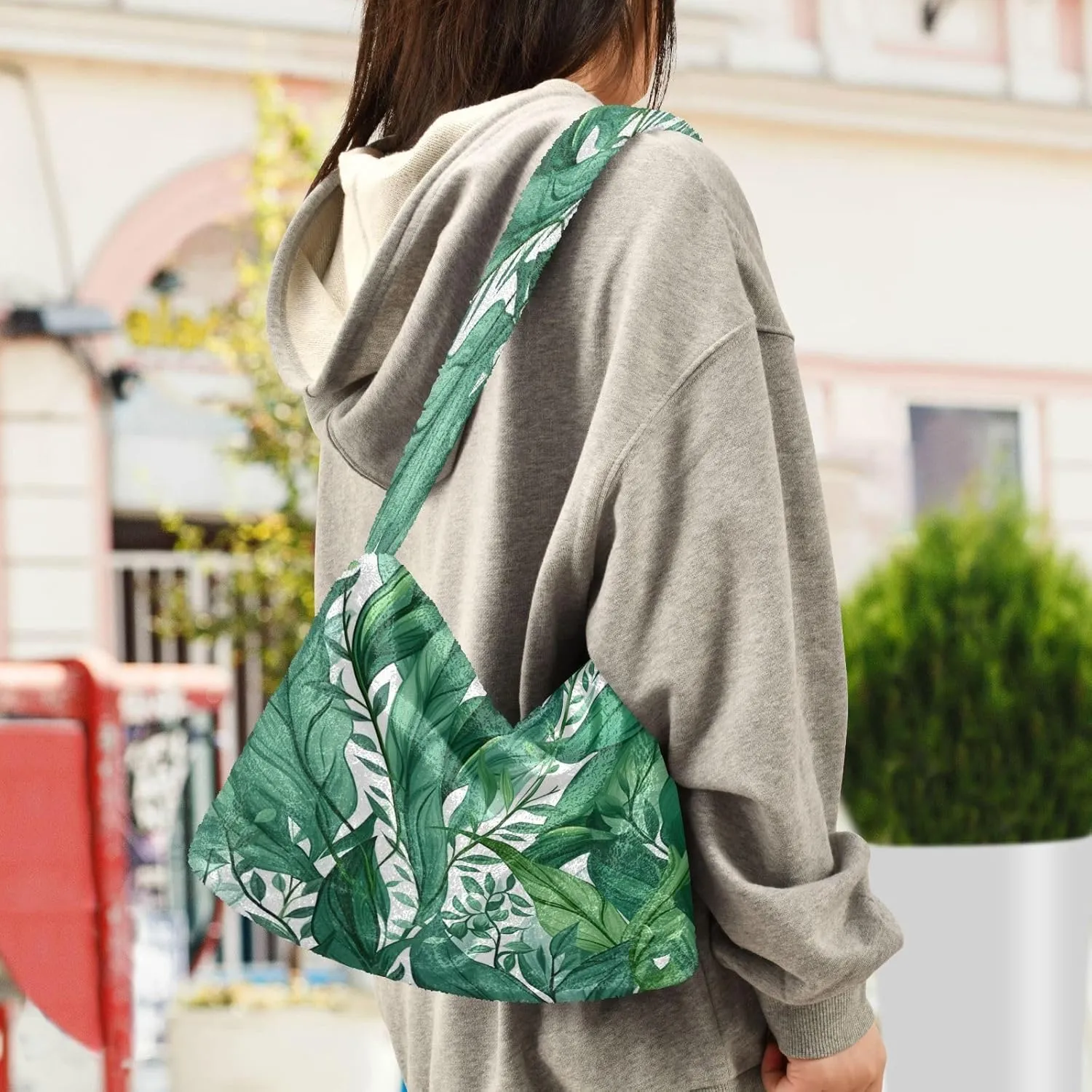 Green Leaves Modern Ladies Shoulder Handbags, Shoulder Tote Bag for Women, Autumn Handbags