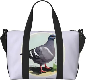 Grey Pigeon Print Print Tote Crossbody Travel Bag with Zip Casual Handbag for Weekend Trips and Gym Shopping, Black, One Size, Travel Tote